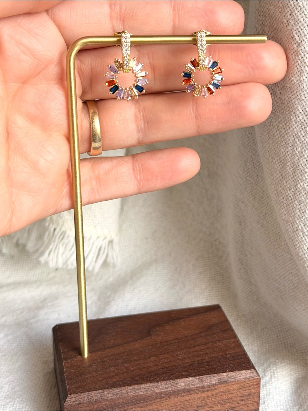 NEW! Gold Plated Multi-Color Crystal Earrings - Women Jewelry - Picture 3 of 5